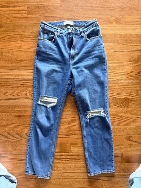 Abercrombie & Fitch Curve Love Blue Distressed - Ankle Straight Ultra High Rise